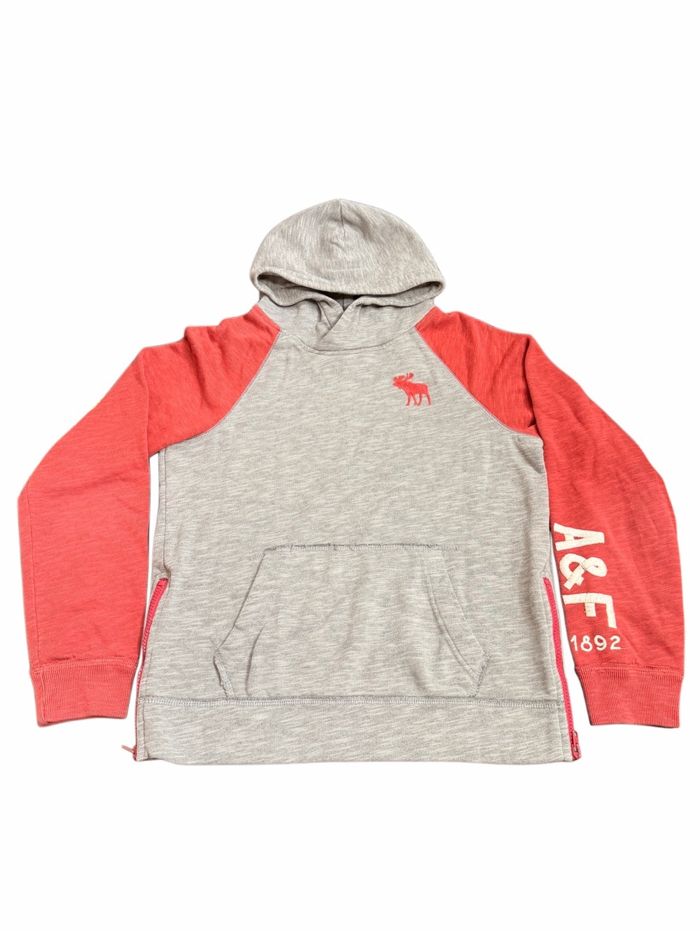 Abercrombie & Fitch Heather Gray and Coral Raglan Hoodie for Kids